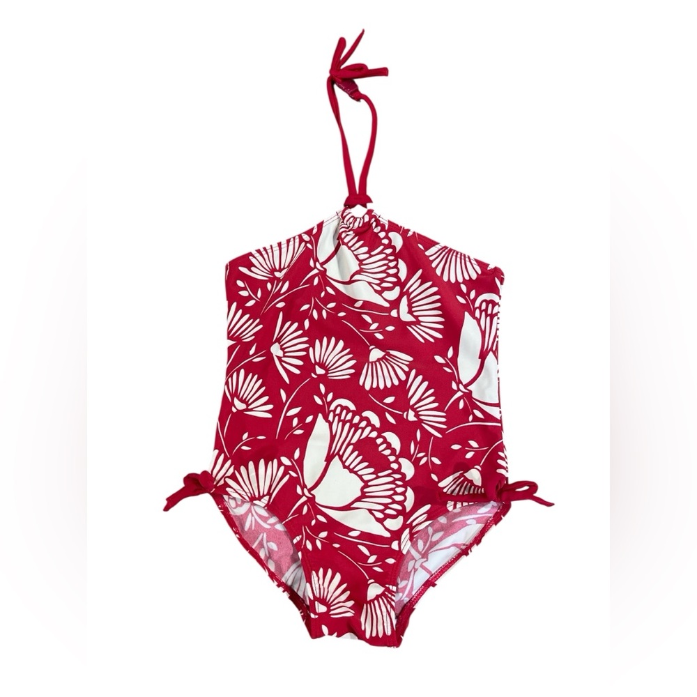 GAP Red and White One Piece Swimsuit with Tropical Pattern